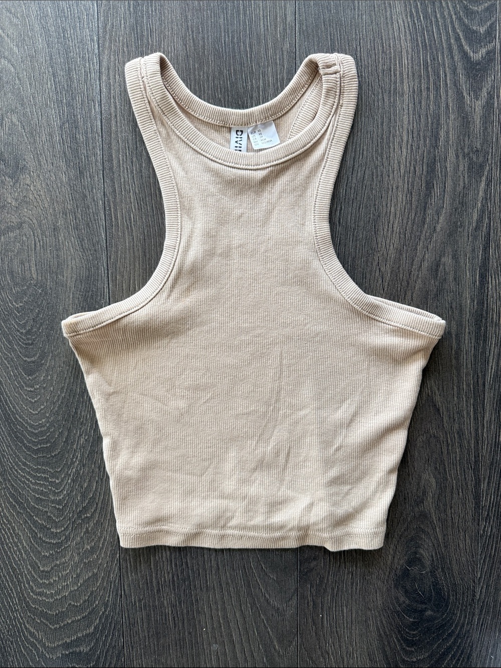 Divided Ribbed Racerback Tank in Beige